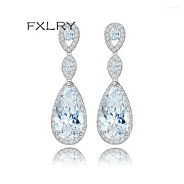 Brincos de Dangle Fxlry elegante pega a cor branca por muito tempo para mulheres, água do casamento Drop Zircon Party Gift