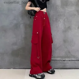 Women's Pants Capris Hip Hop Fashion Womens Red Commodity Pants Street Clothing Fe Clothing Retro Spring and Autumn High Waist Loose Casual Wide Leg Trousers C240411