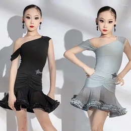 Stage Wear 2024 Latin Dance Performance Costumes For Girls Oblique Shoulder Tops Splits Skirts Suit Chacha Rumba Dress DN17637