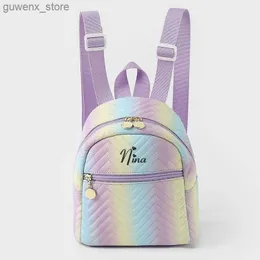 Backpacks Custom Your Name Girls Little Book Bag Rainbow Backpack High School Students Cute Embroidery Thread Quilted Mini Soft Backpack Y240411