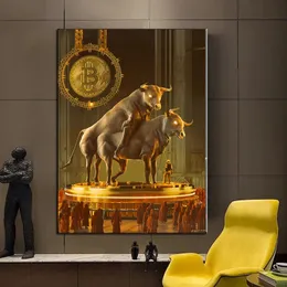 Crypto Fiat nft Bitcoin Kiss Klimt Graffiti Art Golden Bull Halving Ceremony Alpha Poster och tryck Canvas Målningsrum Dekor