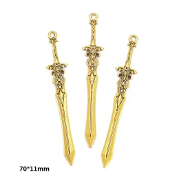 10PCS 5 colors Mixed Alloy Charms Knight Sword Knife Gun Bow Weapons Pendant For DIY Handmade Jewelry Material 70X11mm