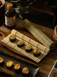 Fabricante de sushi de bambu natural de estilo japonês, tapetes, rolos quadrados, kit de sushi, tapete verde para acessórios de cozinha