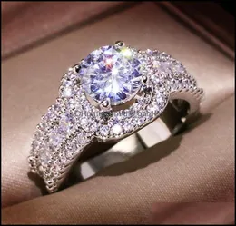 14K biały złoto Dimond 2 CRTS Pierścień biżuterii dla kobiet drobne Nillos de Bizuteri Crebres Mujer Bijoux Femme Pierścienie Drop dostawa 2021 B1042717
