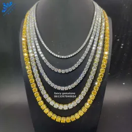 2024 맞춤형 테니스 체인 Moissanite Yellow VVS 925 스털링 슬리버 색상 빨간색 블루 그린 모이 사니트 목걸이 힙합 테니스 링크