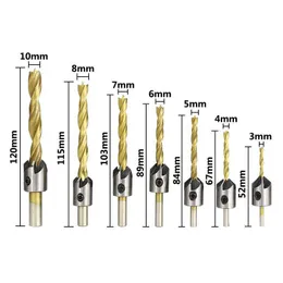 4/7st 3-10mm titanpläterad HSS 5 Flute CounterSink Drill Bit Set Carpentry Reamer Woodworking Chamfer End Milling Hole Wood