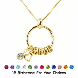 Nomi personalizzati personalizzati Pendant 12 Birthstones Collana inossidabile perle incisioni in acciaio inossidabile per regali per la festa della mamma Gioielli Woman 240402