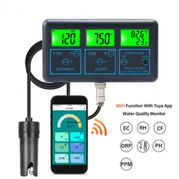 WiFi 7in1 Water Quality Tester Multi-Parameter Water Analyzer PH/ORP/EC/PPM/CF/Humidity/Temperature Monitoring Meter