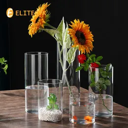 1 stycke klart glascylindervaser Ljushållare Cup Table Blommor Vas för bröllopsdekorationer och formella middagar