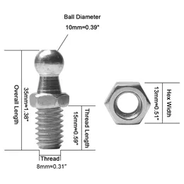Galvaniserad stålgasfjäderboll Huvudboll Stud Bolt 10mm Struts Ball Ball Head Screws For Car Gas Struts