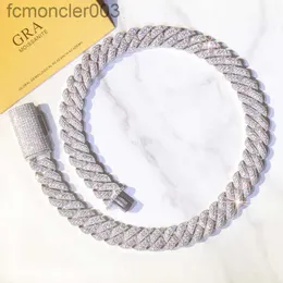 Yu ying kubansk kedja fina smycken 15mm bredd 925 fast silver gra runda moissanit länk män hiphop halsband 0wzm