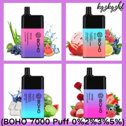 Boho 7000 Puff 7K Puff使い捨ての電子タバコのオリジナル7Kパフベーパーメッシュコイル充電式電子タバコ0％2％3％5％使い捨ての電子タバコ二重オイル