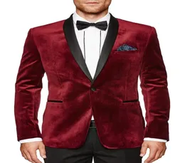 Burgund Velvet Slim Fit 2016 Bräutigam Smoking Hochzeitsanzüge mit dünnem schwarzem Schal Revers MADE MADE MADE MAUMSMEN MAN PROMPUGEN3519303