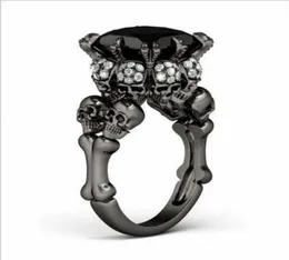 Brand Punk Jewelry Skull 10KT Black Gold Filled Demon Princess 5CT Black Sapphire Cocktail Wedding Bands Ring for Women Men61410834111462