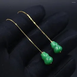 Dingle örhängen ren S925 sterling silver droppe för kvinnor grön jade kalebass krok