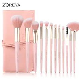 Kits ZOREYA Make Up Brushes 12pcs Pink Makeup Brush Powder Blush Foundation Eye Shadow Foundation Blending Concealer Brow Fan