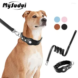 Dog Collars Designer Leash and Collar Set Airtag Holder Luxury Pet Soft Leather Adationable Metal Buckle for Accessory