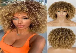 Haarsynthese s kurz für schwarze Frauen afro gekinky curly mit pony synthetic natürlichen glühlosen ombre braun blonde cosplay wig1654645