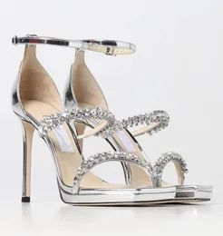 Luxury Brand Bing Strass Sandals Shoes Ankle-Strap Crystal-embellished Satin Black Sliver White Gladiator Sandalias Party Dress Lady High Heels new
