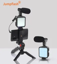 Heptflash Tripod Holder Vlogging Kits Live Selfie LED تعبئة الضوء مع ميكروفون التحكم عن بُعد لـ YouTube 2208612821