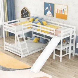 Twin su letto a castello pieno con letto a soppalco doppio con diapositiva da scrivania integrata, guardrail a lunghezza intera, adatto per bambini a letto, bianco