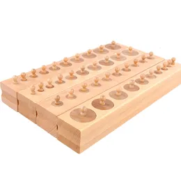4セットシリンダーブロック子供トランペット木製のノブ付きシリンダーソケットエイズ教育教育ゲーム