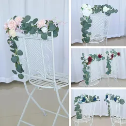 Fiori decorativi sedia da sposa Decorazione fiore posteriore 2 pezzi Segno di festa dell'arco Doccia da sposa simulata Eucaliptus Rosette Floral Art