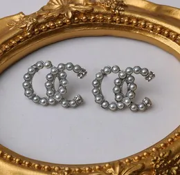20Style Designer örhängen varumärke Letter Ear Stud Loop Drop Top Quality Inlaid Crystal Earring Women Gold Plated Silver Christmas Wedding Jewelry