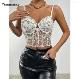 Women's Tanks Yimunancy Floral Emrbroidery Cami Top Women Spaghetti Strap Boho Crop Backless Camisole Bluas