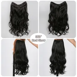 Invisible Wire Hair Extensions Natural Black Long Wavy Synthetic V-shaped Hairpiece 4 Secure Clips Secret Wire Female Hairpiece