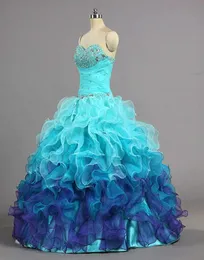 2018 NY SEXY Sweetheart Gorgeous strapless Rainbow Quinceanera Dresses Ruffle Ball Gown Beaded Crystal Sweet 16 Prom Party Prom G2848777