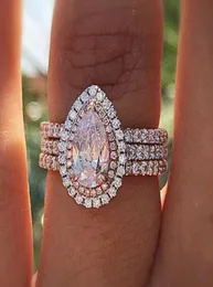 925 anello di fidanzamento a forma di goccia di acqua rosa in argento sterling per donne regali di marca del marchio di dita di dita intera gioielli Moonso R49975816414