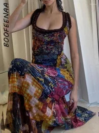 Sıradan Elbiseler Boofeenaa Y2K retro kravat boyası uzun boylu kadınlar için seksi içi boş dantel yukarı backless maxi elbise 2000s estetik c33-ci30