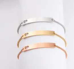 Hollow Love Stainless Steel Stamping Blank Bar Bracelet For Engraving Metal ID Bracelet Mirror Polished Whole 5pcs9418245