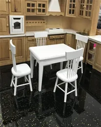 112 Dollhouse Miniature Furniture Wooden Dining Table Chair Model Set Kitchen Doll house decoration Kids Toy Miniature C604 Y200416944413