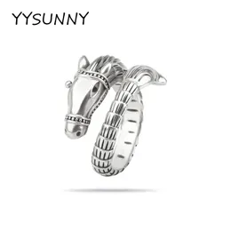 Yysunny Vintage Animal Rings 925 Стерлинговая серебряная лошадь голова хип -хоп панк мужские женские украшения для пальцев кольца 240412
