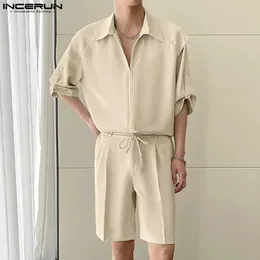Uomini in stile coreano incerun Solidi set semplici camicie a maniche corte Shorts Street Street Vende a due anni S5XL 240412