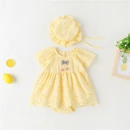 Baby Rompers Crianças Roupas Infantas Roupa de Jumpsuit Summer Roupas de crianças recém -nascidas com chapéu rosa amarelo branco T5xi#