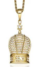 King Crown Pendant Necklace Gold Plated Stainless Steel Inlaid Crystal Pendant 60cm Chain Hip Hop Jewellry5631894