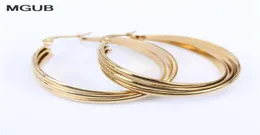 Hoop Huggie MGUB Stainless Steel Gold Color Earrings 2 Smooth And Frosted Women Fashion Jewelry Whole Real Map LH18911489143