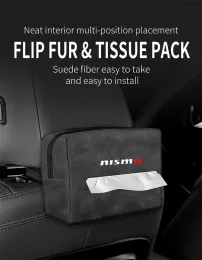 Bil Suede Tissue Bag Protector Cover för Nissan Nismo Car Seat Back Tissue Box Interiör Tillbehör