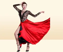 Scena noszona hiszpańska spódnica samica czarna czerwonoczerwonna latynoska sukienka Paso Doble Cloak Woman Performance Skurt stage6331854