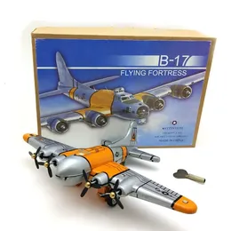 Funny Adult Collection Retro Wind up toy Metal Tin flying fortress bomber Propeller plane Clockwork toy model vintage toy gift 240401