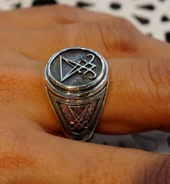 Vantage Silver Color Signet Sigil Pierścień Lucyfer dla mężczyzn Pieczęć szatana okultystycznego biżuterii 4127270