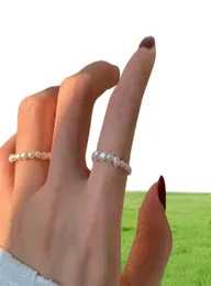 Banda de pérolas com várias contas fofas anéis de água doce natural jóias geométricas para mulheres Círculo contínuo minimalista ring5140005
