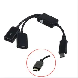 2024 Micro USB / Type C ~ 2 OTG 듀얼 포트 허브 케이블 Y 스플리터 마이크로 USB 타입 C 어댑터 컨버터 OTG 용 Android 마우스 키보드