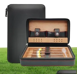 Cigarrtillbehör Portable Cedar Wood Cigar Humidor Leather Wrap Travel Case 4 Cigars Box Storage Humidors Humidifier Accessories 8951052