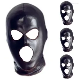 Berets Head 3 ثقوب تغطية الهالوين كرنفال حفلة Wetlook Hood أسود براءة اختراع جلدية ناعمة الضيقة الضيقة الملحقات