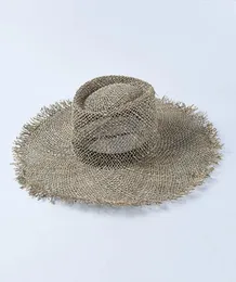 Women Fray Woven Seagrass Boater Hat Casual Sun Beach Hat Cap Wide Brim Summer Hat Unisex Straw Hats for Kentucky Derby Travel Y201268138