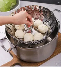 Double Boilers Vegetable Steaming Rack Stainless Steel Folding Food Steamer Net Basket Scalable Kitchen Tools Gadgets